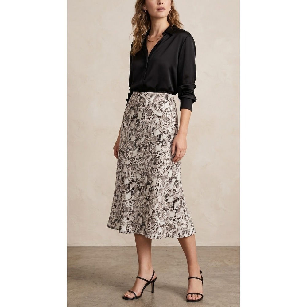 Sanctuary Womens Snakeskin Print Midi Skirt Neutral Gray Brown Size Small